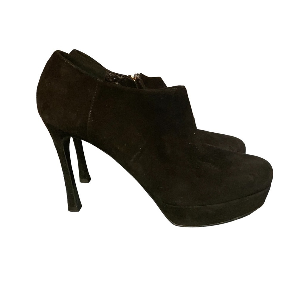 Ysl Black Suede Platform Ankle Booties